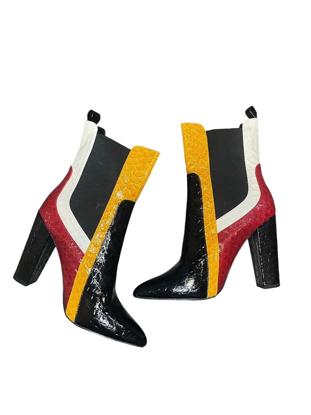 Cape Robbin Colorblock Pointed Toe Ankle Boots - Black, Yellow, Red, White